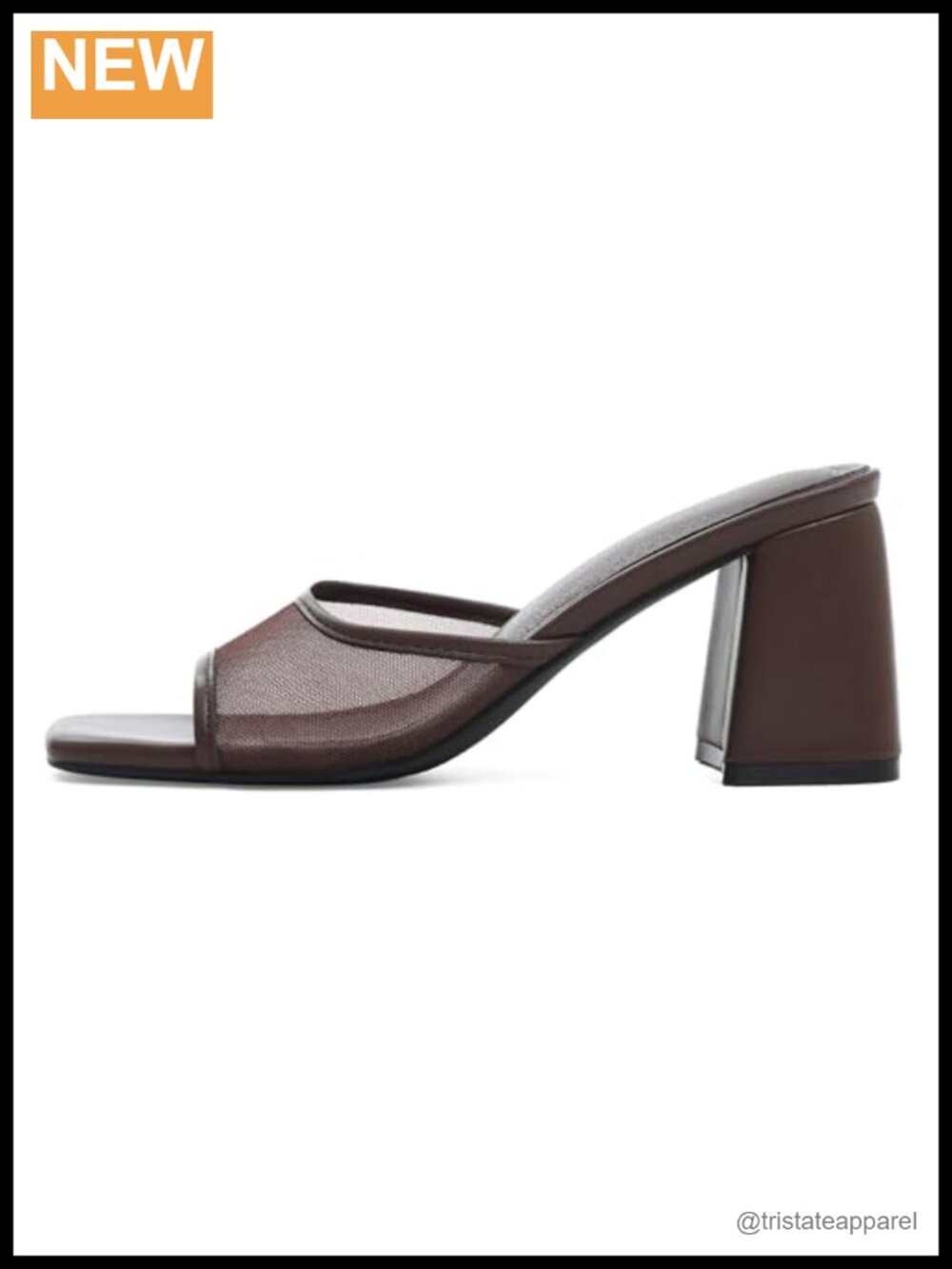 Mesh Block Heel Sandals Open Square Toe Slip On Mule Heeled Sandal